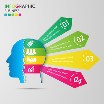 Infographics business concept on human head with business icon for sample. Design elements colorful tone