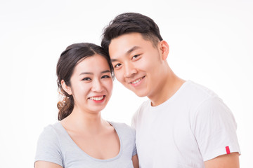 Fototapeta premium Asian couple looking at camera, happy couple.