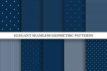 Collection of elegant vector patterns - seamless dotted and striped backgrounds