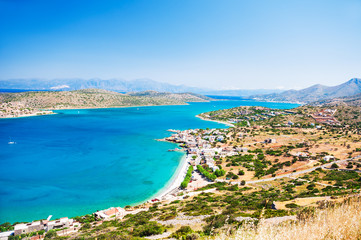 Panoramic view of sea coast in Crete, Greece.