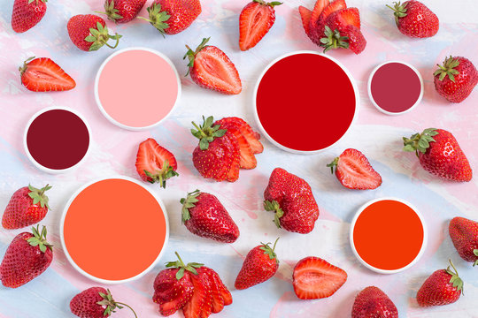 Fresh ripe strawberry and color samples