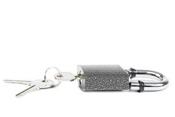 Padlock and keys isolated on white background