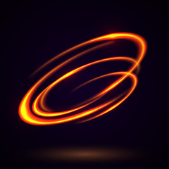 Vector light effect. The object s light stroke. Circular lens flare. Abstract rotational lines. Power energy element. Luminous sci-fi. Shining neon lights cosmic abstract frame. Magic round frame.