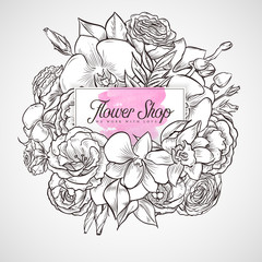 Bouquet of lisianthus and orchid flowers