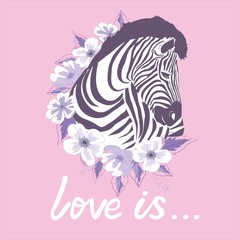 Logo with the head of a zebra. Flat zebra portrait for card, placard, invitation, book, poster, note book, sketch book.
