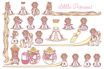 Fototapeta premium vector Little Princess set, cute queen collection