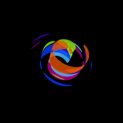 Abstract logotype, movement abstract shape, circular logo, brush icon, vector illustration on black background.