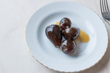 Turkish Style Crispy Fig Dessert served with Plate and Fork / Fruit Jam Dessert