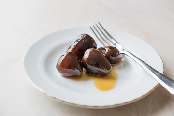 Turkish Style Crispy Fig Dessert served with Plate and Fork / Fruit Jam Dessert