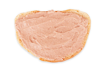 Bowl of homemade liver pate isolated on white background