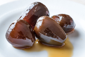 Turkish Style Crispy Fig Dessert served with Plate and Fork / Fruit Jam Dessert
