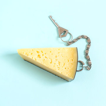 Creative idea: piece of cheese as keychain with key