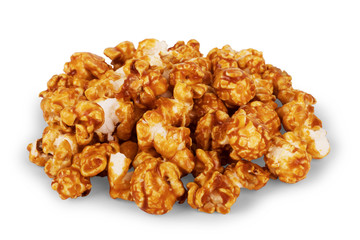 Caramel popcorn on a white background