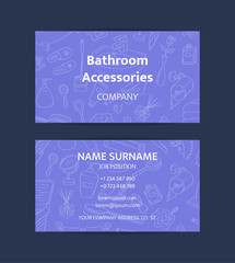 Vector business card template with hand drawn doodle bathroom elements for bathroom accessories shop