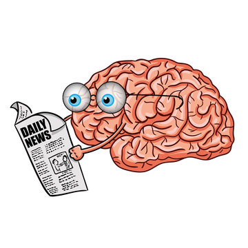 Vector illustration of funny brain reading newspaper