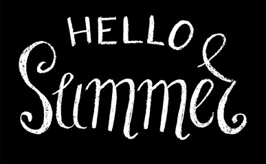 Hello Summer chalk vector illustration. Summer lettering. Vacation and holiday season banner template.