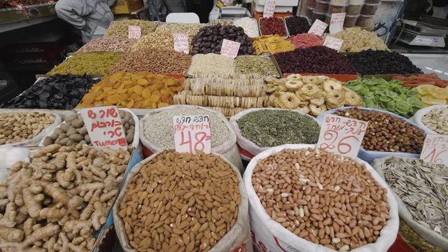 Groceries at the market in Jerusalem, Israel, 4k footage