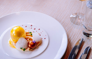 Molecular gastronomy creativity modern cuisine, beautiful food decoration idea
