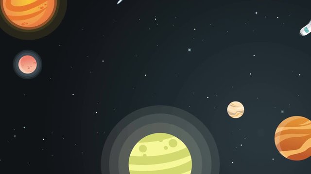 Animation of space with planet rocket