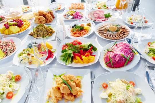 food on a festive table in a restaurant