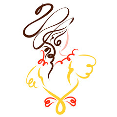 Lady with a solemn hairdo in a beautiful ball gown, back