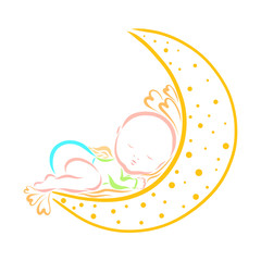 Little newborn angel sleeping on the moon