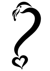 Question mark, flamingo and heart