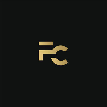 Modern creative monogram FC CF F C connected minimal artistic black and golden color initial based letter icon logo.