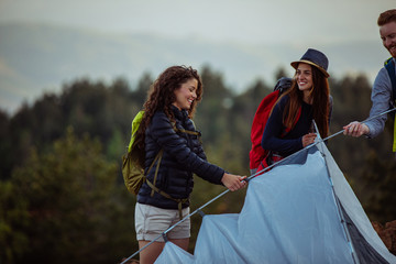 Setting up their camp site
