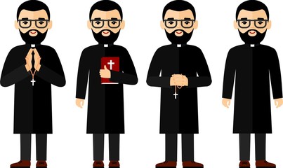 Set of different a religious people, priest and nun in colorful flat style. Vector illustration of a religious people, priest and nun