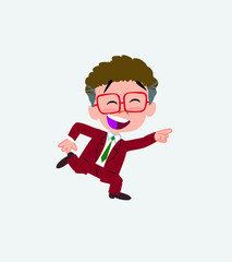 Businessman with glasses running smiling.