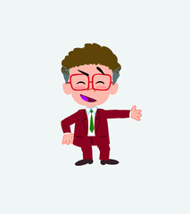 Businessman with glasses showing something in an optimistic and positive attitude.