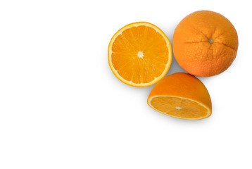 Orange fruit. Half and whole orange isolated on white background ,top view with clipping path.