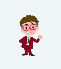 Businessman with glasses showing something in positive attitude.