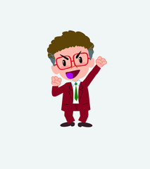Businessman with glasses cheering enthusiastically.