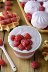 Natural yogurt with raspberries