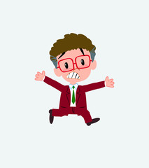 Businessman with glasses running terrified.