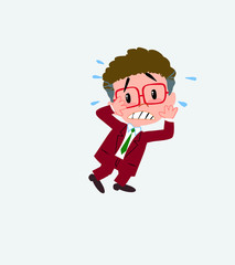 Businessman with glasses very alarmed takes the hands to the head.