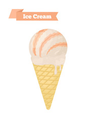Vector orange ice cream in cone, orange fruit taste
