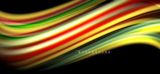 Multicolored wave lines on black background design