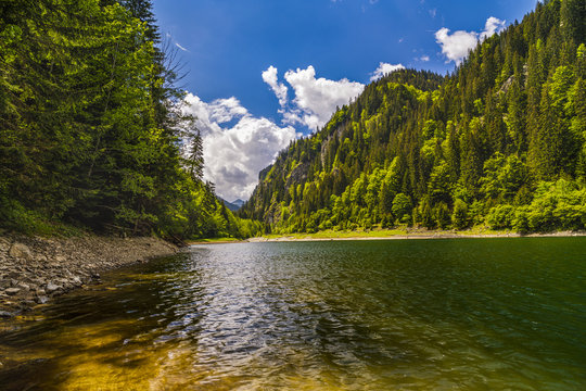 Landscape with a beautiful lake in Parang mountains, Romania