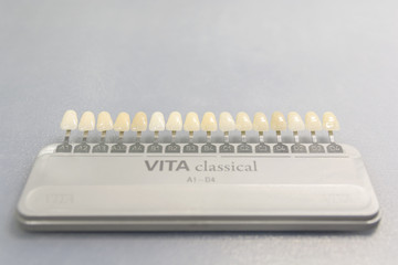 BELGRADE, SERBIA - MARCH 10, 2018 Vita Classical teeth shades dental prosthesis of implants stomatology isolated on white, Belgrade