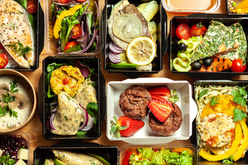 A lot of cardboard boxes with food