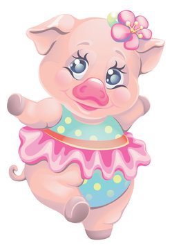 vector cartoon character cute piggy ballerina