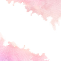 Hand painted pink watercolor border texture with soft edges isolated on the white background. Backdrop frame usable for cards, wedding invitations design and more.