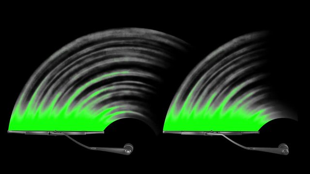 Two windscreen wipers on green screen, seamless loop 3d animation