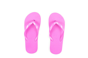Pink sponge shoe on white background,