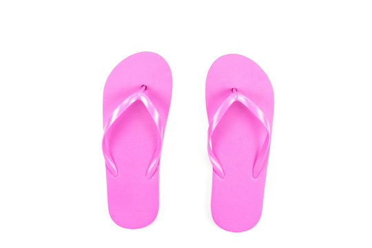 Pink sponge shoe on white background,
