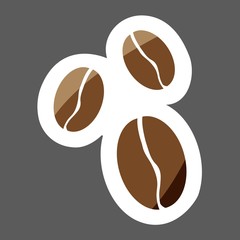 Vector colored sticker icon coffee beans. Coffee beans illustration.