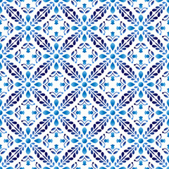 Ceramic tile pattern. Islamic, indian, arabic motifs. Damask seamless pattern. Porcelain ethnic bohemian background.  Abstract flower